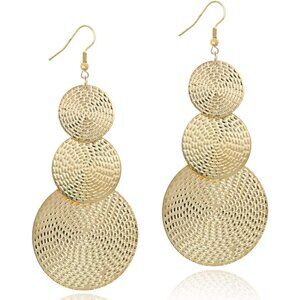 Dainty 14K Gold Dangle Earrings with Circular Discs - Fashion-Forward Accessory